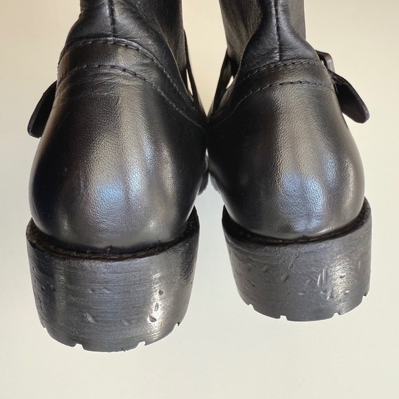 Free People NWOB Ride or Die Black Leather 2 Buckle Moto Engineer Boots sz 8.5 - Picture 6 of 11